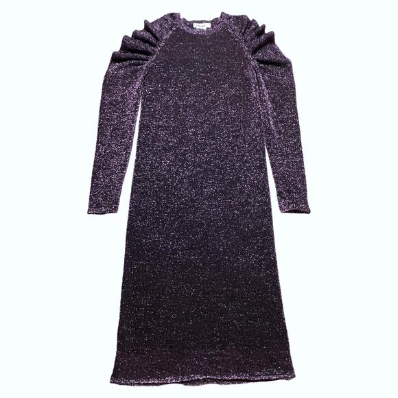 Circus Hotel Metallic Lurex Knit Purple Puff Sleeve Midi Dress 38 IT 2 US - Picture 1 of 3